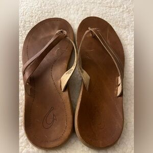 OluKai Tan Leather Sandals